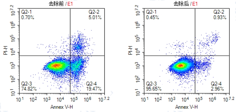 本试剂盒分选前后悬浮细胞THP-1的Annexin V+和PI+细胞的流式细胞仪检测结果