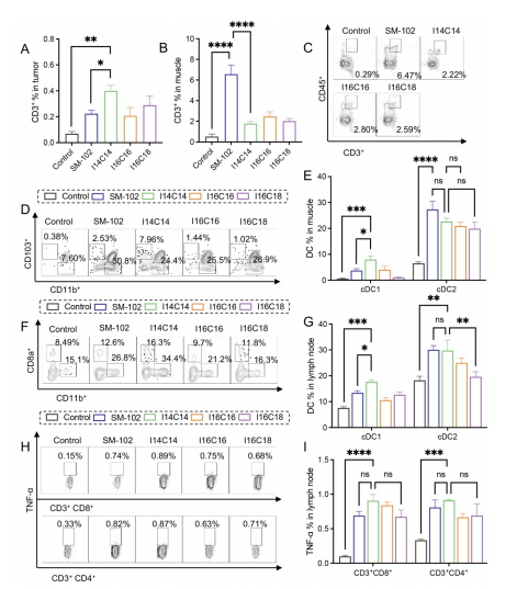 图5：C57BL/6J小鼠经不同OVA mRNA-LNP疫苗(每只小鼠0.25毫克/千克OVA mRNA)治疗后表达OVA的黑色素瘤免疫学评估
