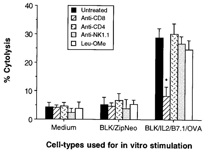 图4：体外 CTL 诱导不依赖 CD4⁺、NK1.1⁺细胞及巨噬细胞