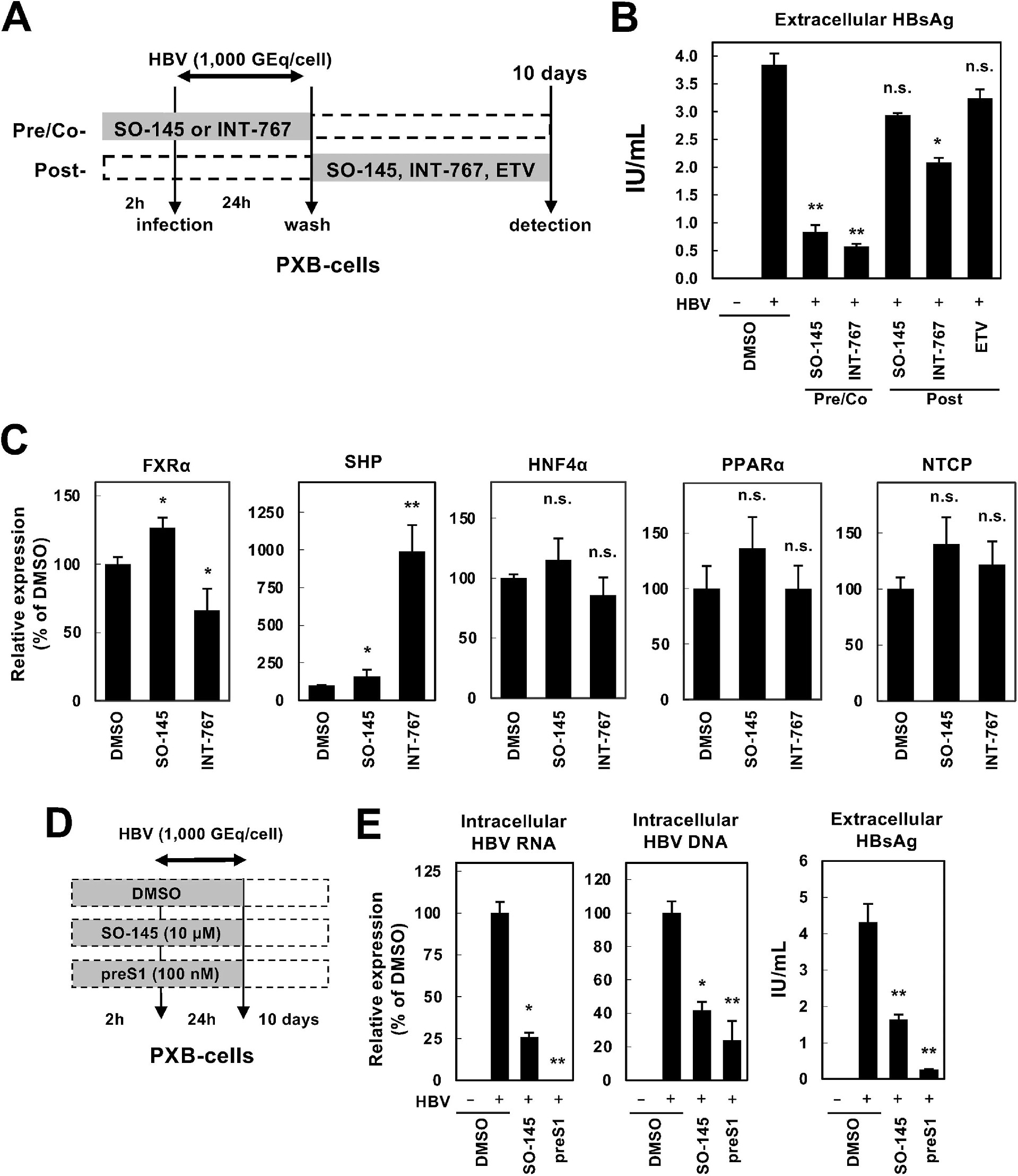 图3:SO-145 在人源肝细胞(PXB 细胞)中抑制 HBV 入侵