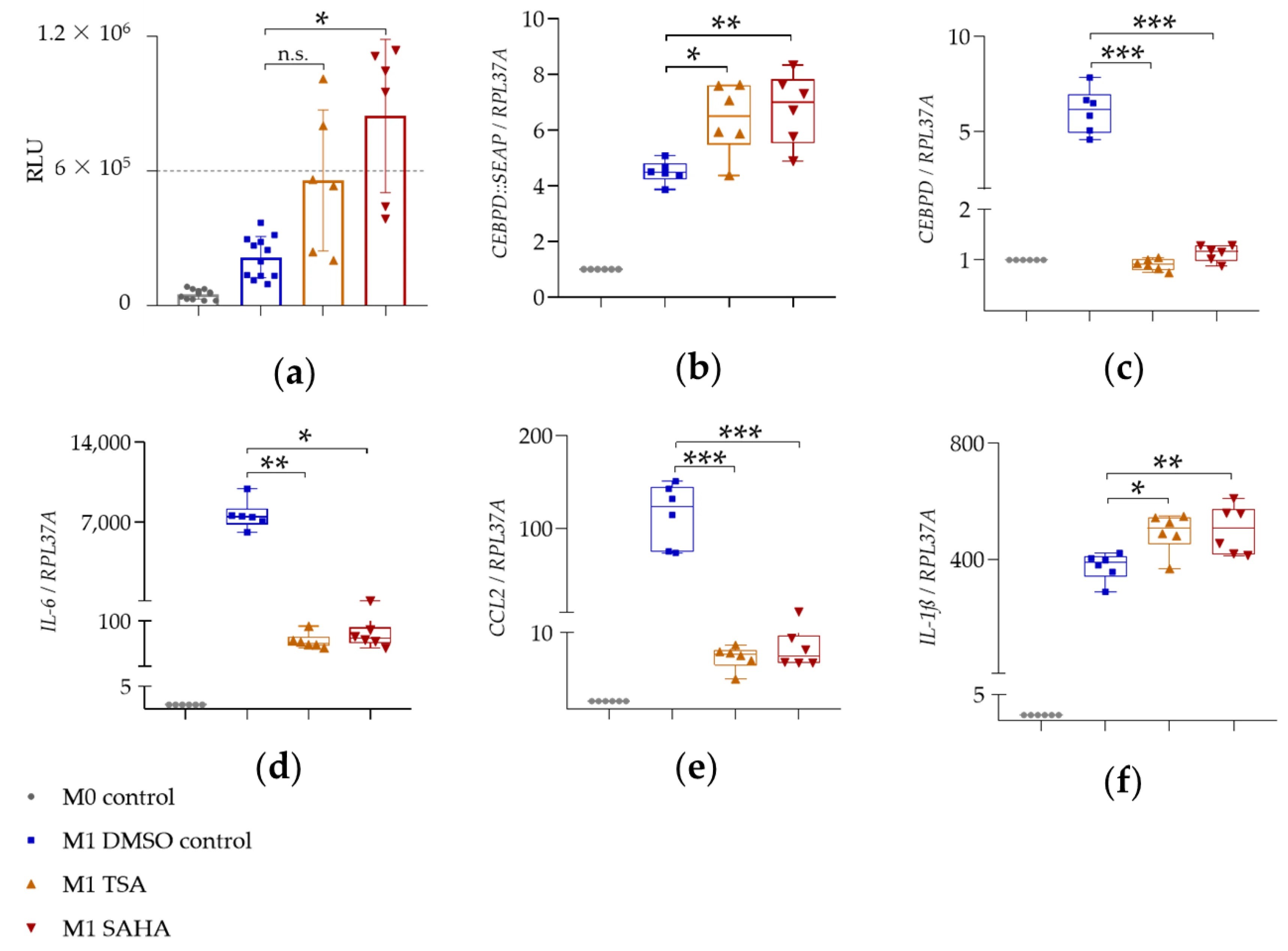 图 6：HDAC 抑制剂 SAHA 和 TSA 对 SEAP 分泌及基因表达的影响