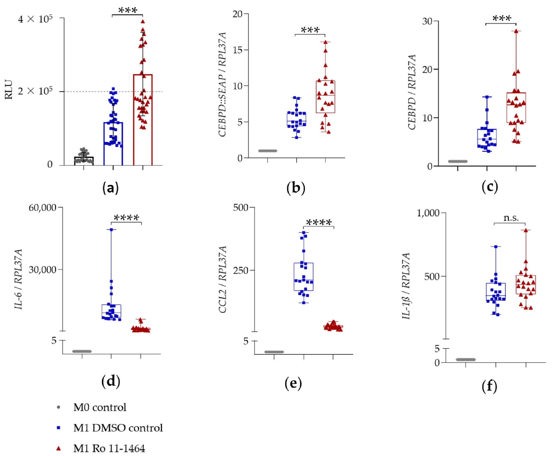 图 5：BET 抑制剂 Ro 11-1464 对 SEAP 分泌及基因表达的影响