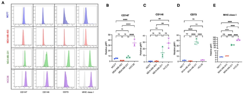 图1：乳腺癌细胞表面标志物表达谱