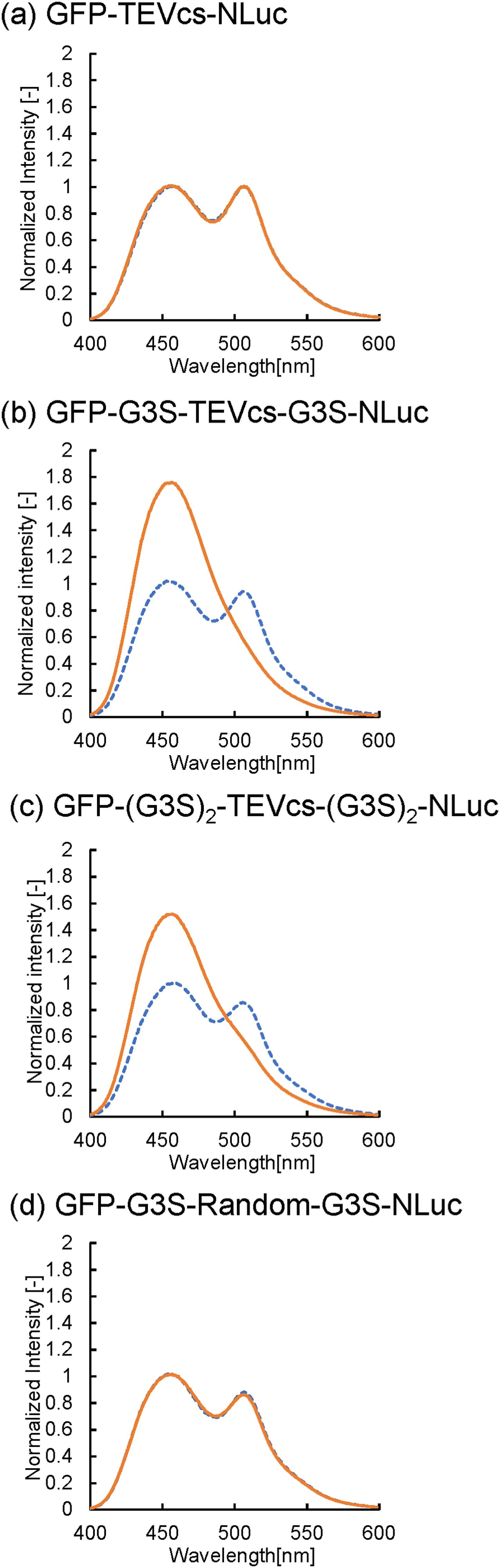 图2:TEV 蛋白酶切割下的 BRET 信号变化