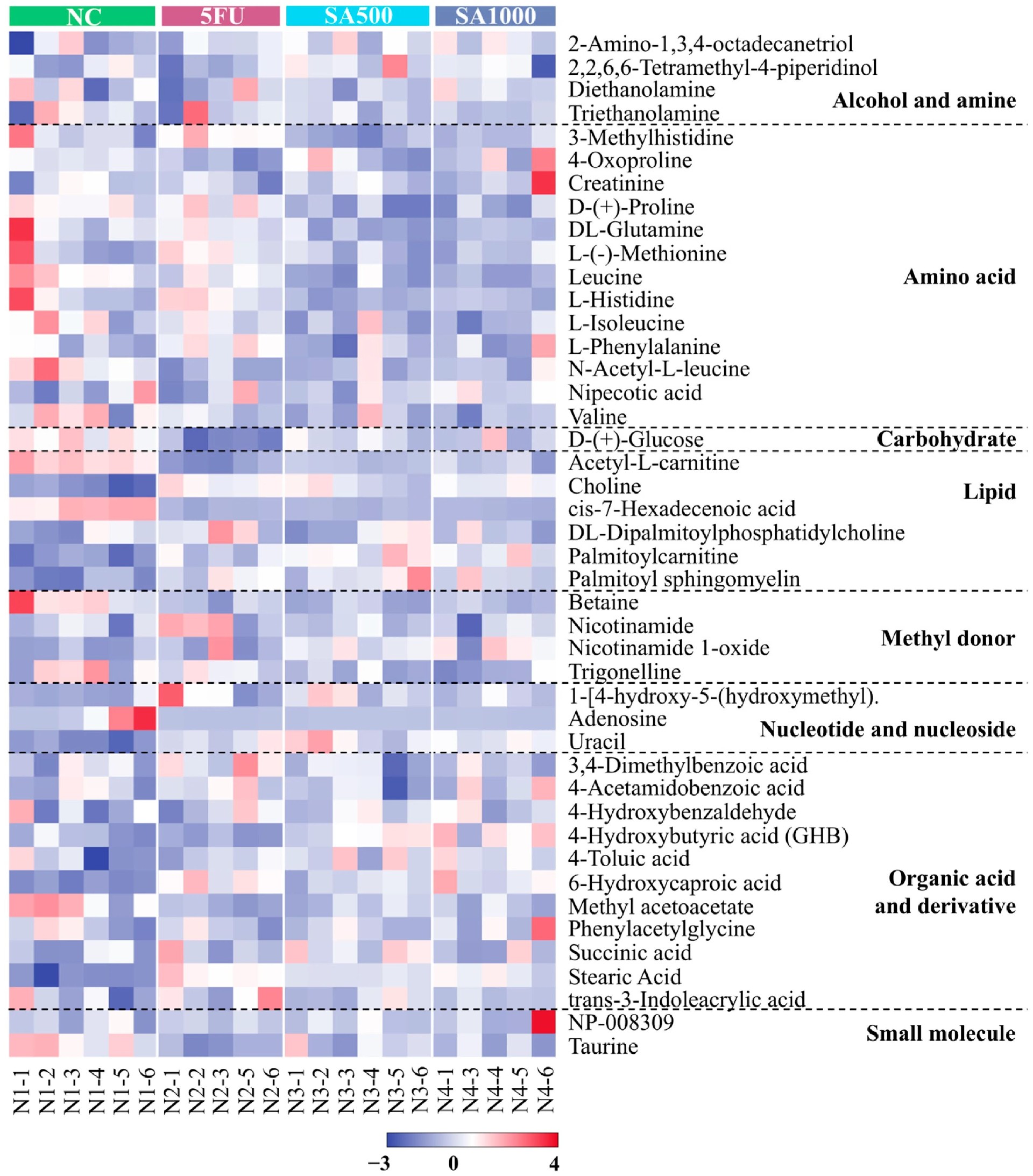 图8 差异代谢物的热图分析